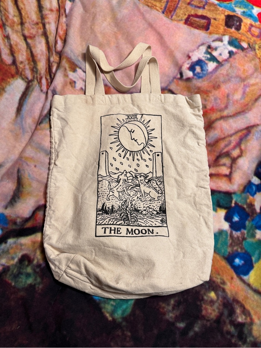 Tarot 'The Moon' Canvas Tote Bag - Natural with Black Print